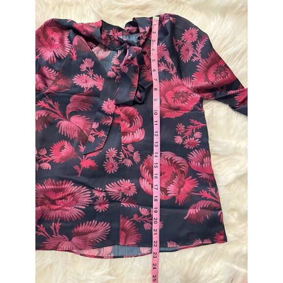 Ted Baker London Women's Floral Blouse Size 0 Multicolor Long Sleeve Tie Neck - Picture 8 of 16